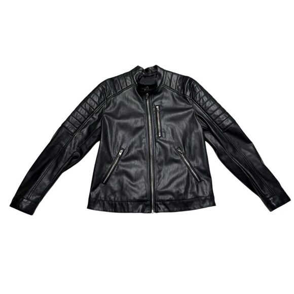 H&M Faux Leather Moto Motorcycle Jacket Black Silver Hardware Men’s Sz L - Picture 1 of 9